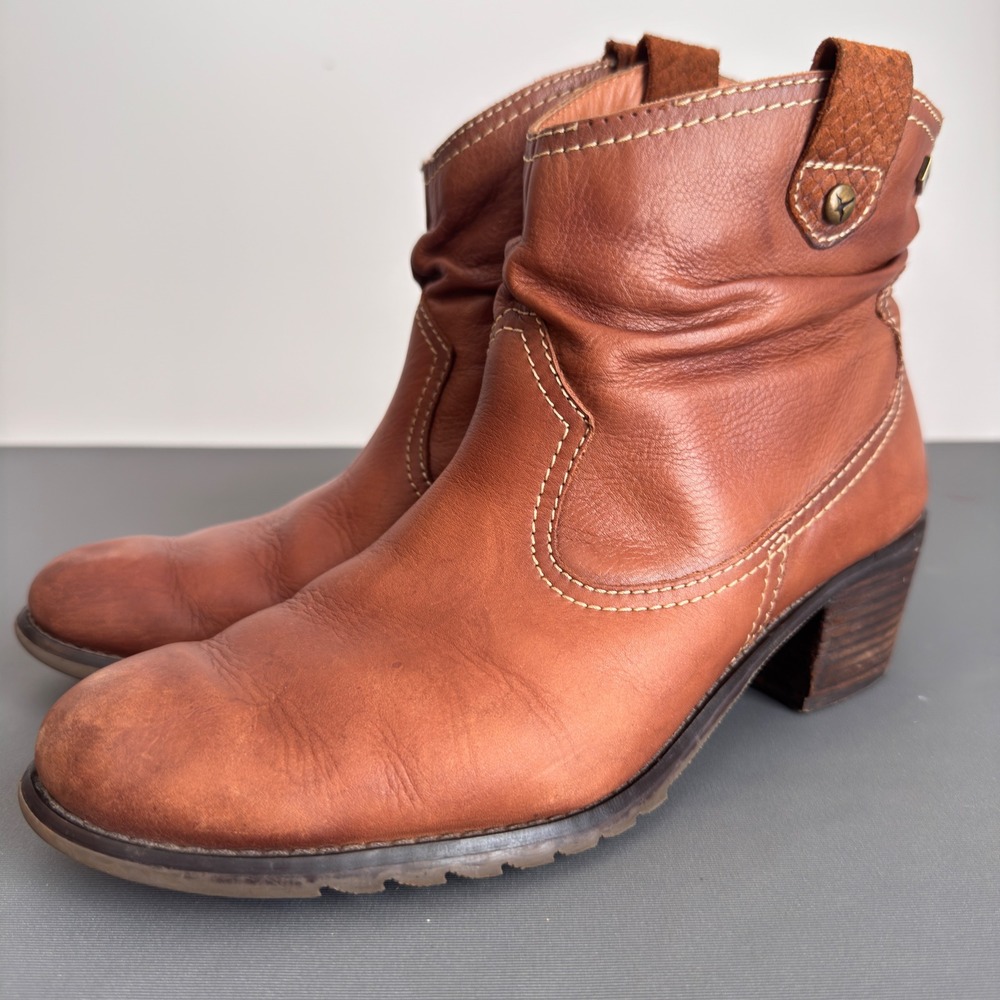Pikolinos Tan Brown Leather Slouch Western Ankle Boots EU 40 US 9-9.5